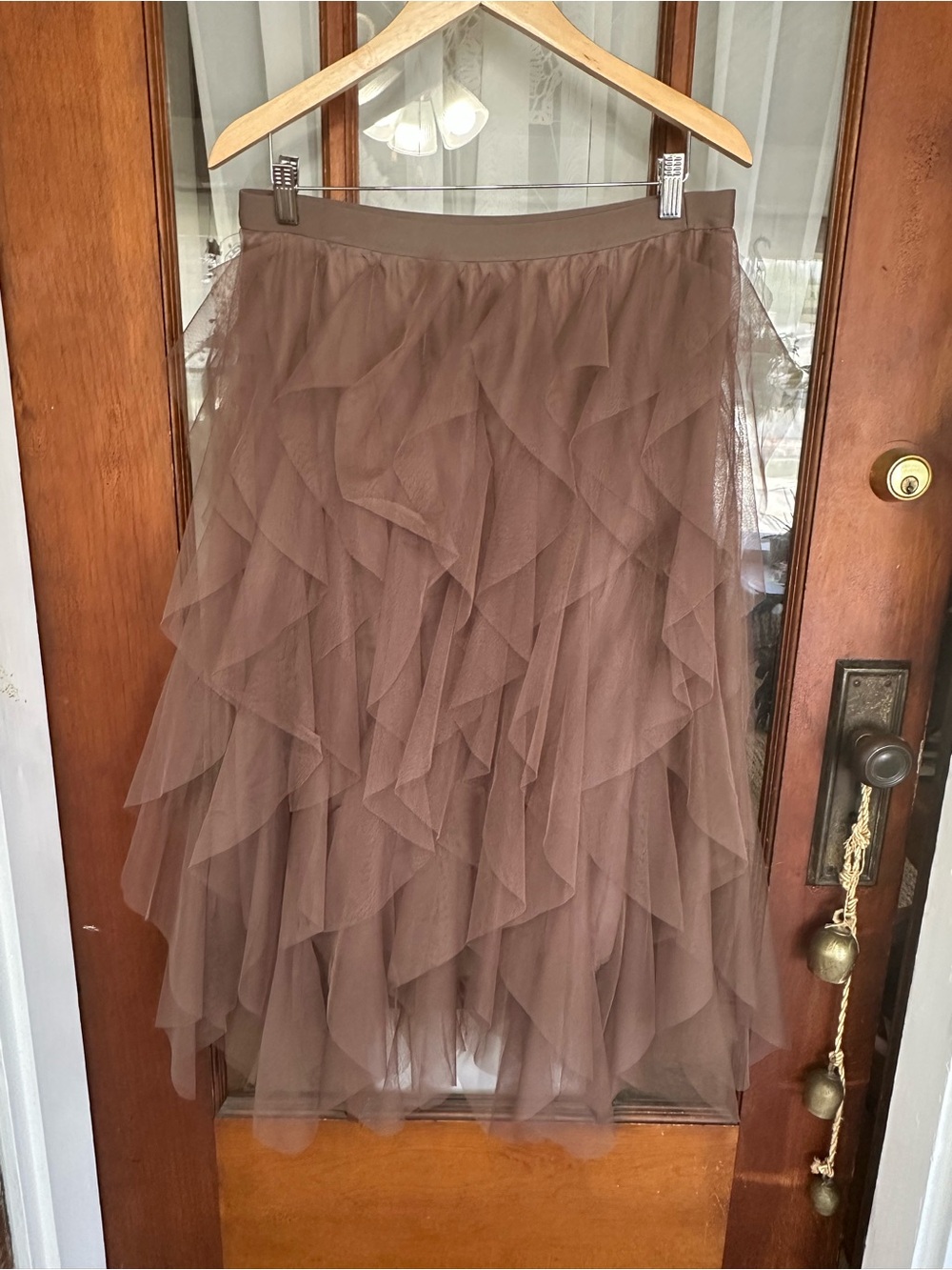 Women's Brown Layered Tulle Ruffles Midi Skirt New Boutique